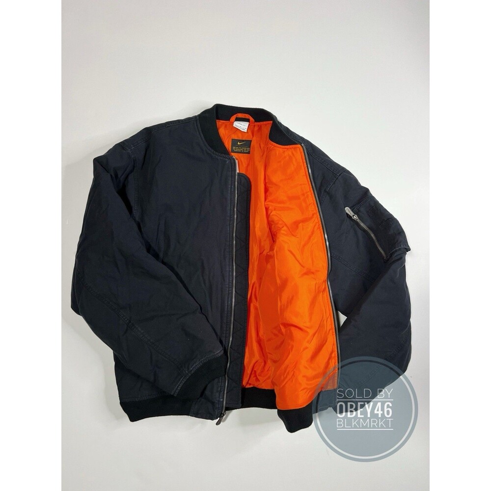 Nike Solo Swoosh Flight Bomber Jacket Black Canvas DX0680-010 Size M Oversized - Picture 7 of 8